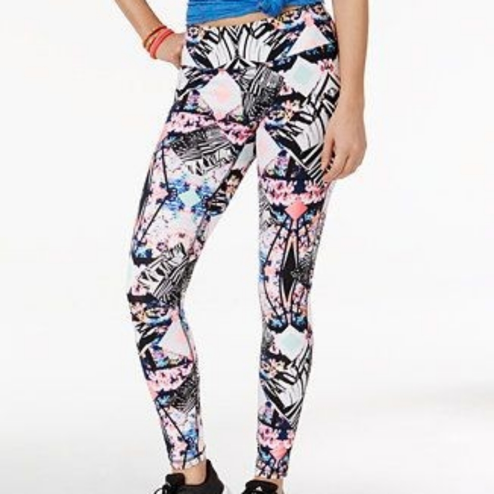 Material Girl Active Leggings XL Pink Blue Geometric Print Workout Yoga Pants